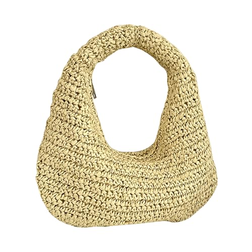 Sweeaau Einzigartige Damentasche mit Tragegriff oben mit natürlichem Bast-Design, leicht, praktische Reißverschlüsse, Taschen für modische Looks, lässige Einkaufstasche, beige, One Size von Sweeaau