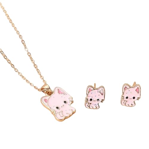 Sweeaau Einzigartige Katzen-Halskette mit passenden Ohrringen aus Legierung, modische Ohrstecker, ideal für Freizeit und verschiedene Anlässe, Katzen-Schmuck-Set, Einheitsgröße, Wie beschrieben, Wie von Sweeaau