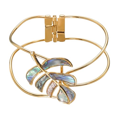 Sweeaau Einzigartiger, kreativer breiter Armreif in Blattform, handgefertigter Schmuck, für Damen, unverwechselbares Armband, Accessoires, trendiges Damen-Accessoire, Einheitsgröße, Wie beschrieben von Sweeaau