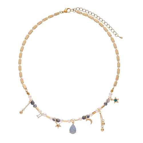 Sweeaau Einzigartiger blauer Zirkon, Mond-Stern-Anhänger, Kette, Schmuck, verstellbare Länge, Halskette, Accessoire für Freizeit bis formelle Anlässe, symbolischer Weihnachts- und Geburtstagsschmuck von Sweeaau