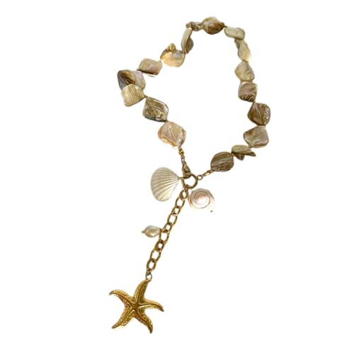 Sweeaau Elegante Muschel-Seestern-Halskette, einzigartiger Muschel- und Seestern-Anhänger, Halskette für Mode-Enthusiasten, Geschenk für Frauen, Strand von Sweeaau