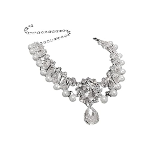 Sweeaau Halskette mit Wassertropfen-Perlen-Anhänger, Design, Schlüsselbeinkette, verstellbarer Halsschmuck für legere Partys, formelle Veranstaltungen, elegante Halskette mit Strasssteinen von Sweeaau