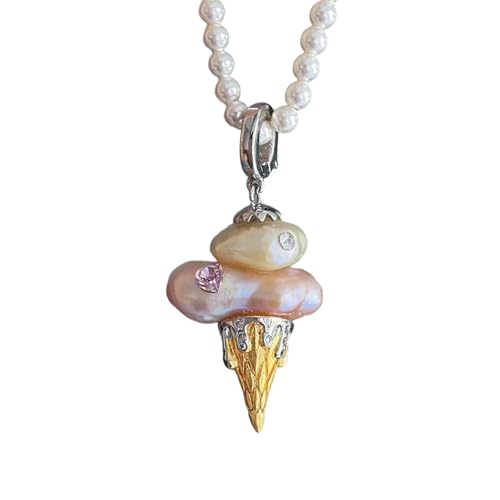 Sweeaau Halskette mit einzigartigem Eiscreme-Design, Kupferperlen, verstellbare Länge, Schlüsselbeinkette für Damen, Modeschmuck, verstellbare Länge, Einheitsgröße, Wie beschrieben, Wie beschrieben von Sweeaau