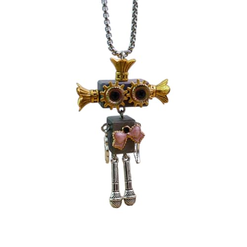 Sweeaau Holzblock-Roboter-Halskette, stilvolle Schlüsselbein-Kette, verstellbare Länge, Choker, Unisex, Punk-Schlüsselbein-Kette, Anbetung, handgefertigtes Geschenk, Einheitsgröße, Wie beschrieben von Sweeaau