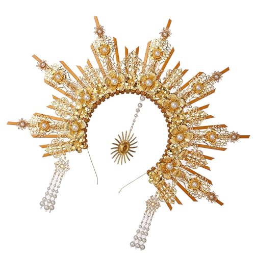 Sweeaau Modische aufwendige Medusas-Kronen mit Engel-Designs, Haarschmuck für Halloween und Mottoparty, Kostüme, Quasten-Designs, Kopfbedeckung von Sweeaau