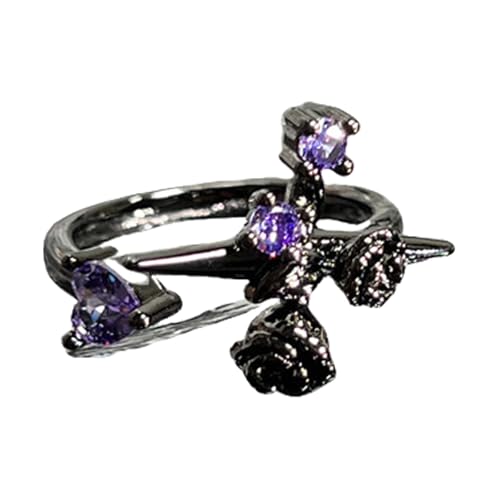 Sweeaau Punk-inspirierte Ringe mit offenem Schaft, verziert mit Edelsteinen für vielseitige Unisex-Accessoires, Gothic-Punk-Blume, verstellbare Legierungsringe Sweeaau Punk-inspirierte Ringe mit offenem Schaft, verziert mit Edelsteinen für vielseitige Unisex-Accessoires, Gothic-Punk-Blume, verstellbare Legierungsringe von Sweeaau