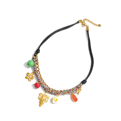 Sweeaau Schmuckschicht, geflochtene Kette, Trauben-Design, Anhänger, verstellbare Länge, für lässige Stile, Trauben-Designs, Schmuck mit Schlüsselbein-Kette von Sweeaau