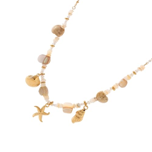 Sweeaau Seesterne, Muschel-Halskette mit Meeresmotiven aus Edelstahl, Accessoire für Damen und Mädchen, Ozeanischer Modeschmuck, Einheitsgröße, Wie beschrieben, Wie beschrieben von Sweeaau