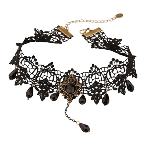 Sweeaau Stilvolle Punk-Spitzen-Halsband-Halskette, Kristall-Nackenband für Frauen, verbessert Eleganz und Geheimnis für Themen-Event-Choker-Halskette von Sweeaau