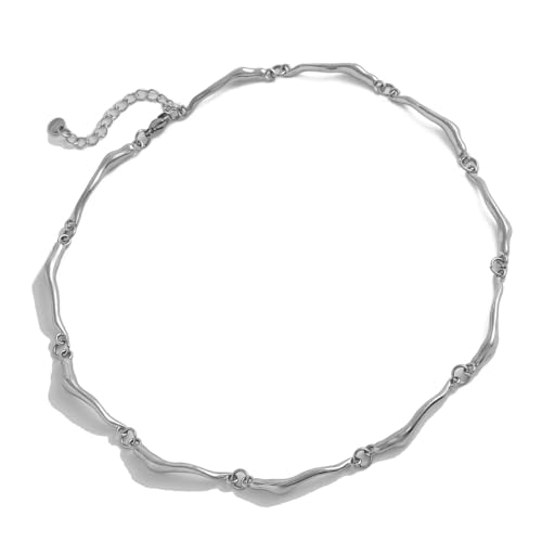 Sweeaau Unregelmäßige gewellte Metall-Halskette, Unisex, Schlüsselbeinkette, verstellbare Länge, modischer Schmuck für Damen und Herren, Party-Schmuck, Einheitsgröße, Wie beschrieben, Wie beschrieben von Sweeaau