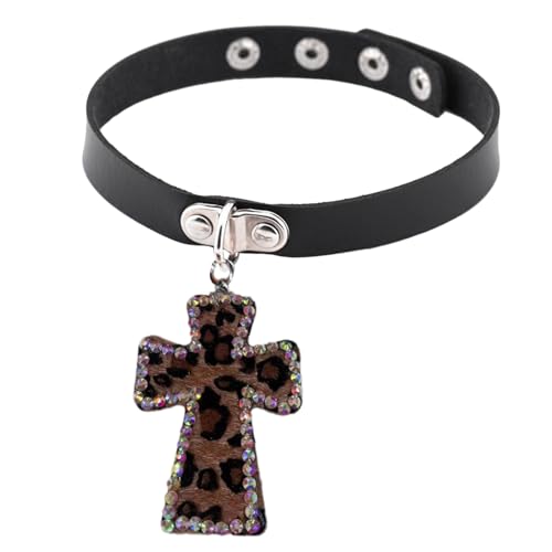 Sweeaau Y2K Choker-Halskette mit Leopardenmuster, für Damen, Hip-Hop-Kreuz-Schmuckherstellung, Leopardenmuster, verstellbare Länge, Einheitsgröße, Wie beschrieben, Wie beschrieben von Sweeaau