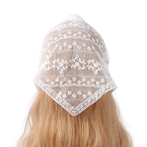 Sweet Girls Lace Bandana Sheer Hair Kerchief Tie Back Headwrap Flower Pattern Breathable Turban for Girls Photo Props Lace Halstuch For Women von Sweeaau