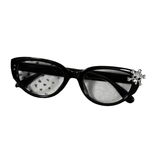 Zarte Totenkopf-Design-Brille mit funkelnden Strasssteinen und moderner Katzenaugenform, Unisex, modisches Accessoire, praktische Brille für den täglichen Gebrauch, Schwarz von Sweeaau