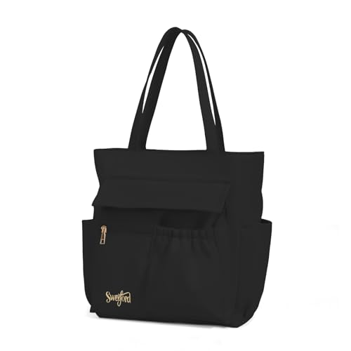 Sweeford Strandtasche XXL Damen - Großes Tote Bag mit Reißverschluss, Handtaschen für Arbeit, Schule, Strand & mehr (Schwarz) von Sweeford