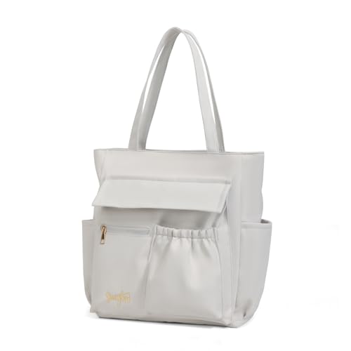 Sweeford Strandtasche XXL Damen - Großes Tote Bag mit Reißverschluss, Handtaschen für Arbeit, Schule, Strand & mehr (Weiß) von Sweeford