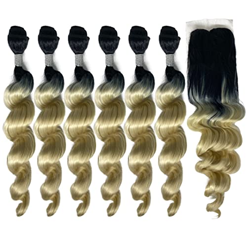 18-30 Inch Bundles With Closure Loose Wave Synthetic Hair 7Pcs/Lot Ombre Blonde Brown Deep Wave Weave Hairs For Extensions Women T1B613 18inch von Sweejim