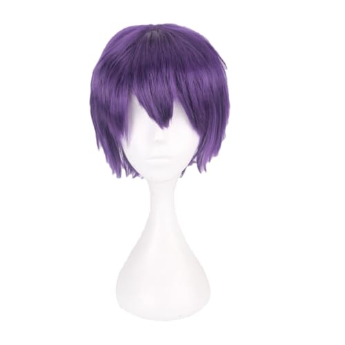 Cosplay-Perücke, Universelle Farbe, Harajuku-Stil Für Herren, Kurzes Haar, Umgedreht K049-16 Black Purple von Sweejim