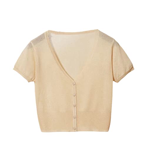 Frauen Mode Kurze Ärmel Sommer Strickjacke Dünne Strickwaren Tops, aprikose, L von Sweejim
