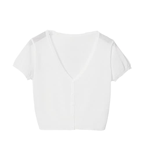 Frauen Mode Kurze Ärmel Sommer Strickjacke Dünne Strickwaren Tops, weiß, L Frauen Mode Kurze Ärmel Sommer Strickjacke Dünne Strickwaren Tops, weiß, L von Sweejim