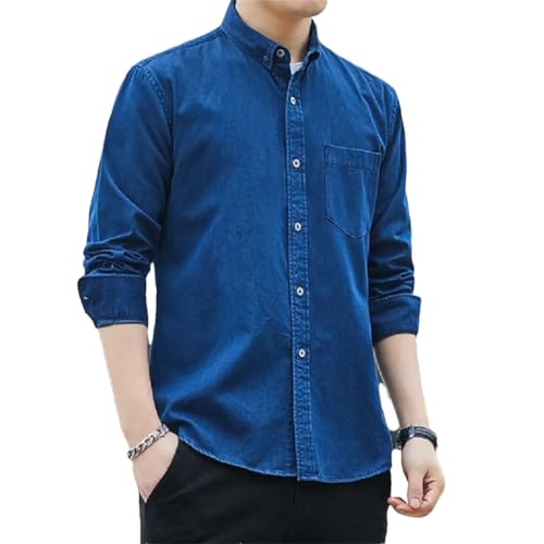 Frühling Denim Baumwolle Hemd Herren Langarm Hemd Mantel Casual Lose Hemd, dunkelblau, 3XL von Sweejim