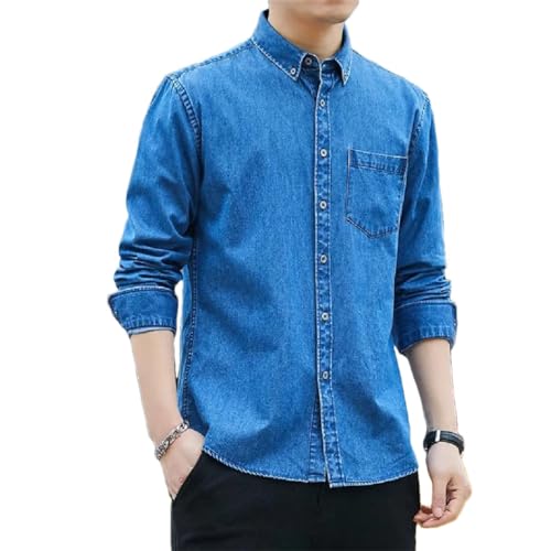 Frühling Denim Baumwolle Hemd Herren Langarm Hemd Mantel Casual Lose Hemd, hellblau, 3XL von Sweejim