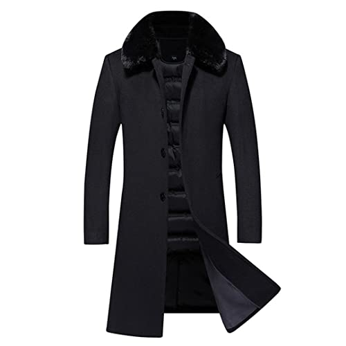 Herren Puffer Mäntel Wolle Lange Länge Mantel Nähte Pelzkragen Einreihig Winter Warm Verdickter Mann Freizeitmantel Marineblau XL von Sweejim