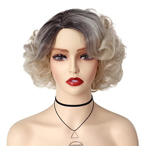 Kurze lockige Haarblondperiere für Frauen synthetische geschichtete Frisuren Cosplay Perücke Ombre Blonde 1 PC von Sweejim