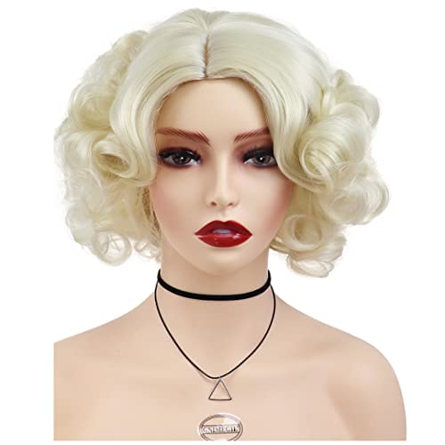 Kurze lockige Haarblondperiere für Frauen synthetische geschichtete Frisuren Cosplay Perücke Platinum Blond 1 PC von Sweejim