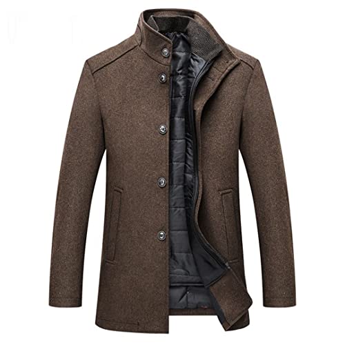 Langer Wollmantel Herren Winter Warm Wollmischung Mantel Herren Oversized Dicke Übermäntel Topcoat Herren Jacken Mäntel mit verstellbarer Weste Khaki 3XL von Sweejim