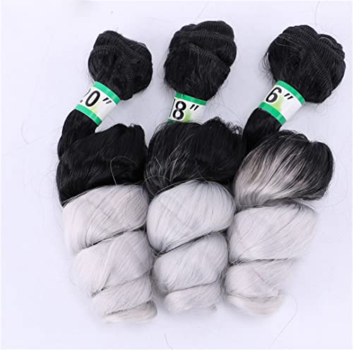 Loose Wave Curly Hair Bundles Synthetic Hair Weave 3 Pieces/Lot 16 18 20 inch Two Tone Ombre Black /27# For Women T1B-gray 16 16 16 inch von Sweejim