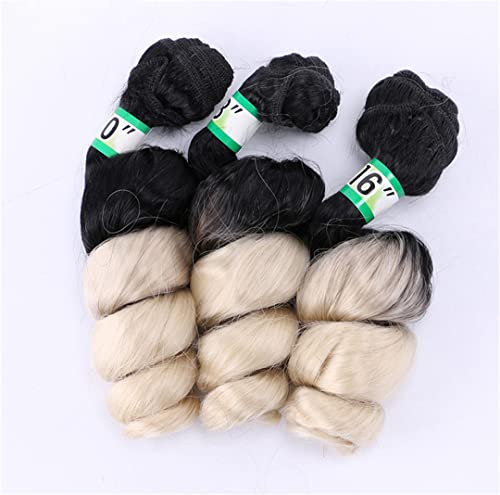 Loose Wave Curly Hair Bundles Synthetic Hair Weave 3 Pieces/Lot 16 18 20 inch Two Tone Ombre Black /27# For Women T1B613 16 16 16 inch von Sweejim