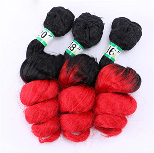 Loose Wave Curly Hair Bundles Synthetic Hair Weave 3 Pieces/Lot 16 18 20 inch Two Tone Ombre Black /27# For Women T1BBurgundy 16 18 20 Inch Mixed von Sweejim
