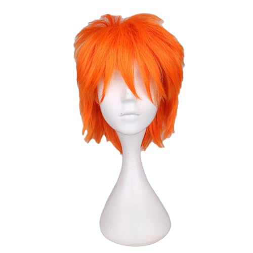 Männliche Perücke, Kurzes Haar, Cosplay-Kostüm, Halloween-Perücken, Kunsthaar Mit Pony Für Männer orange color 8inches von Sweejim