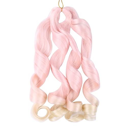 Spiral Curl Braids Crochet Hair 22 Inch Loose Wave Braiding Hair Extensions For Braiding Ombre Crochet Braids Curly Ends Women Pink-613 22inches 4Pcs/Lot von Sweejim