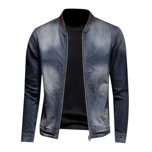 Sweejim Europäischen Stil Stehkragen Colorblock Bomber Denim Jacke Männer Jean Mantel Motorrad Mantel, blau, L von Sweejim