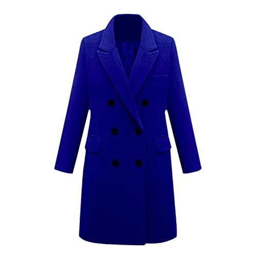 Sweejim Herbst-Winter-Wollmantel für Damen, lässig, zweireihig, langer Übermantel, Jacke, Büro, Dame, blau, 42 von Sweejim