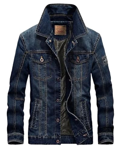 Sweejim Herren Jeansjacke Retro Top Jeansjacke Mantel Männer Outwear Denim Outwear, dunkelblau, L von Sweejim