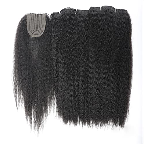 Synthetic Hair Bundles With Closure Kinky Straight Synthetic Sew In Weave Hair Bundles Women Weavon 2 Bundles With Closures 1B 18 inch von Sweejim