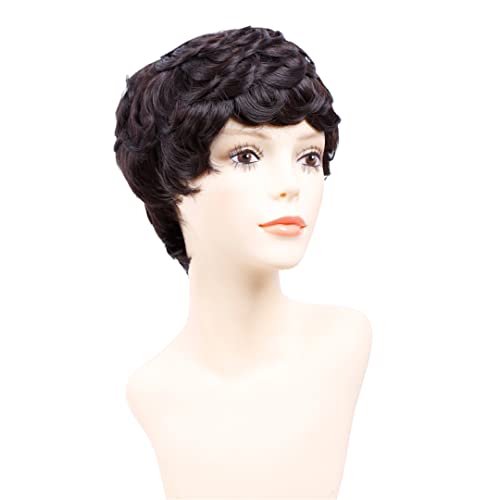 Synthetische kurze Perücken für Frauen schwarzer kurzes Perücken Cosplay Kurzes lockiges Haare mit Kämmen im Inneren #2 8inches von Sweejim