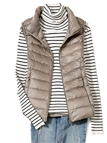 Ultraleichte Daunenweste für Damen, kurze Weste, winddicht, leicht, warm, ärmellos, weißer Entendaunenmantel, khaki, 52 Ultraleichte Daunenweste für Damen, kurze Weste, winddicht, leicht, warm, ärmellos, weißer Entendaunenmantel, khaki, 52 von Sweejim