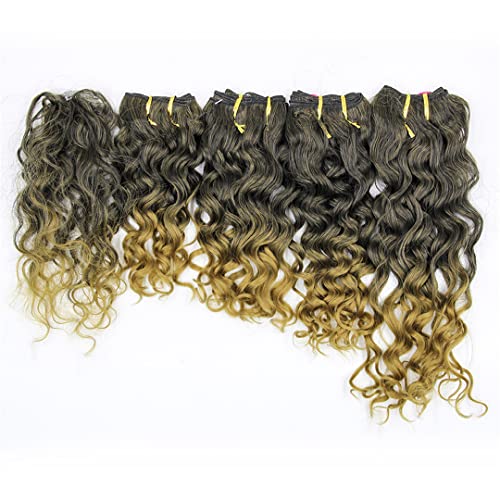 Water Wave Hair Bundles Extensions For Woman Synthetic Curly Wave Hair Bundles With Fringe Natural Black Color Weave Bundles T1B27 8 10 12 14 von Sweejim