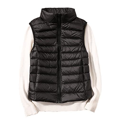 Winter Duck Down Coat Women Ultra Light Plus Size Vest Slim Short Puffer Jacket Frühling Weste, Schwarz , 50 von Sweejim