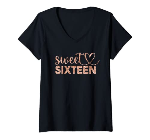 Damen Rose 16. Geburtstag Party 16 Teen Sweet Sixteen T-Shirt mit V-Ausschnitt von Sweet 16 Birthday Gifts for Girls KJLS