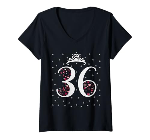 Damen 36 Herzen Krone 36 Jahre alt Happy 36th Birthday Mädchen Frauen T-Shirt mit V-Ausschnitt Damen 36 Herzen Krone 36 Jahre alt Happy 36th Birthday Mädchen Frauen T-Shirt mit V-Ausschnitt von Sweet 36th Birthday Gift 36 Year Old Birthday Lady