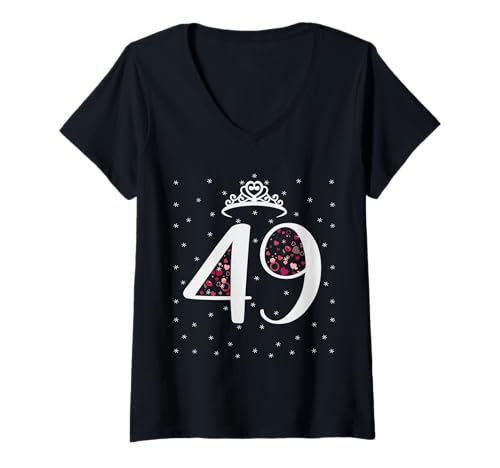 Damen 49 Herzen Krone 49 Jahre alt Happy 49th Birthday Mädchen Frauen T-Shirt mit V-Ausschnitt Damen 49 Herzen Krone 49 Jahre alt Happy 49th Birthday Mädchen Frauen T-Shirt mit V-Ausschnitt von Sweet 49th Birthday Gift 49 Year Old Birthday Lady