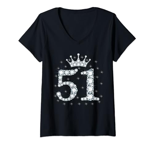 Damen 51 Crown, 51 Jahre alt, alles Gute zum 51. Geburtstag, Mädchen, Damen T-Shirt mit V-Ausschnitt von Sweet 51st Birthday Gift 51 Year Old Birthday Lady