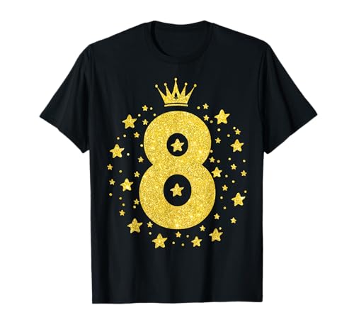 8 gelbe Krone 8 Jahre alt Happy 8th Birthday Mädchen Frauen T-Shirt von Sweet 8th Birthday Gift 8 Years Old Birthday Kid