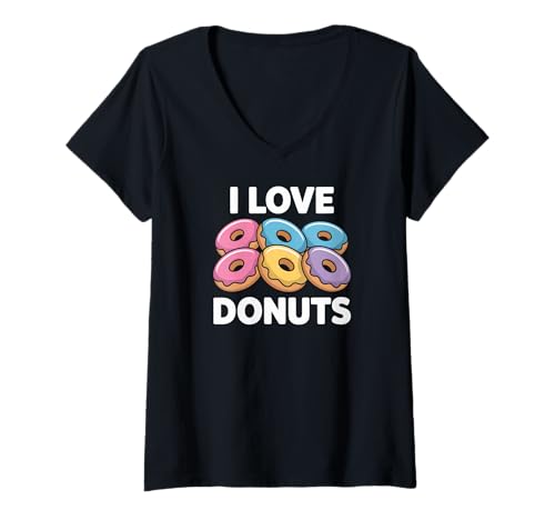 Damen Ich Liebe Donuts Buntes Gebäck Lover Delight T-Shirt mit V-Ausschnitt von Sweet Baked Goods Enthusiasts Worldwide