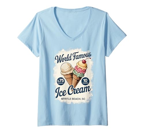 Damen Weltberühmtes Eiscreme-Design im Retro-Look T-Shirt mit V-Ausschnitt von Sweet Coast Creations