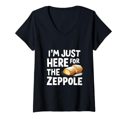 Damen I'm Just Here for The Zeppole Italian Pastry Dessertteig T-Shirt mit V-Ausschnitt Damen I'm Just Here for The Zeppole Italian Pastry Dessertteig T-Shirt mit V-Ausschnitt von Sweet Crumbs Co.